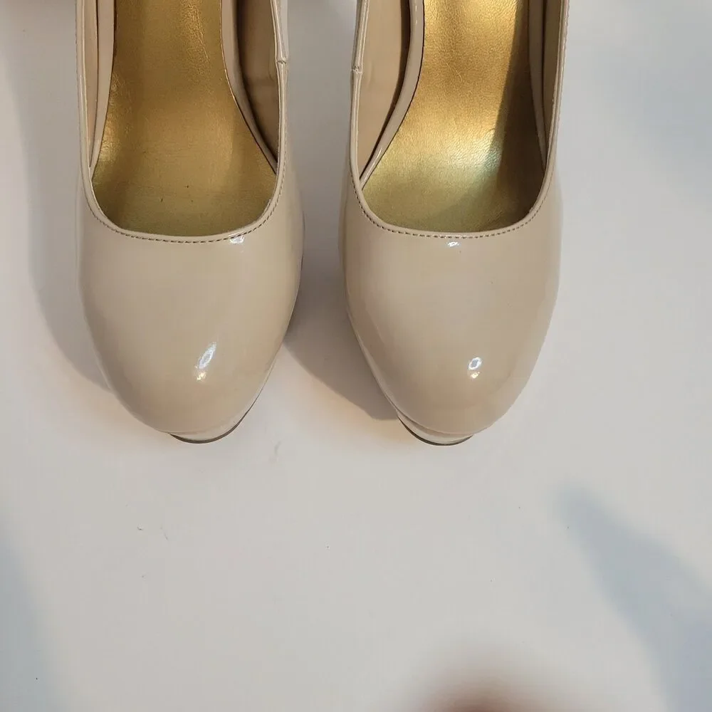 Guess Nude Patent Platform Pumps‎ Heels Women’s Size 8M Stiletto Shoes